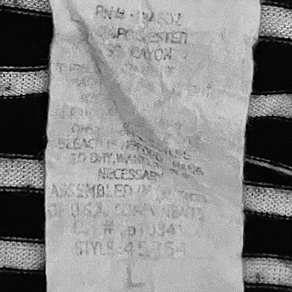 Flashmob size large black/white striped shirt 3/4 sleeve scoop neck curved hem - Picture 10 of 11